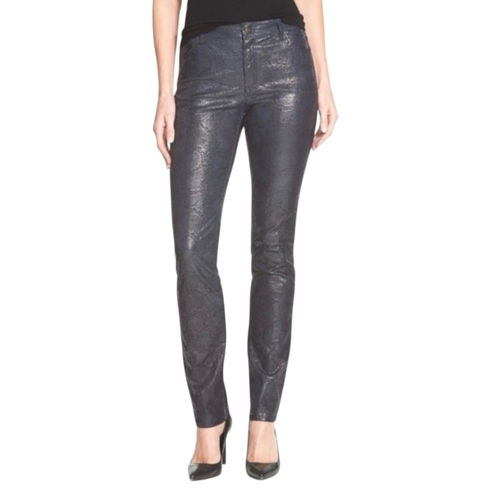 Lafayette 148 Black Shimmer Snakeskin Slim Leg Jeans Size 10
